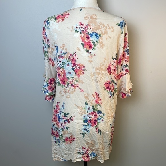 𝅺My Story Cream Floral Open Front Kimono Sz Medium - Picture 3 of 6